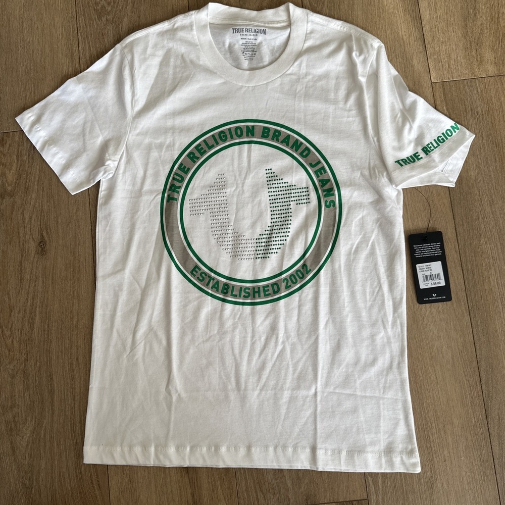 True Religion Men's White Strike HS SS Tee 2002 Size Medium NEW‎
